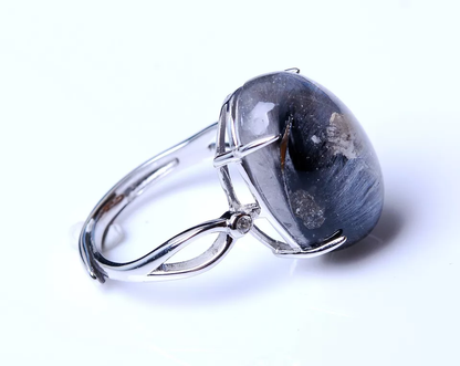 29ct Natural Silver Rutilated Quartz Titanium Crystal Adjustable Silver Ring