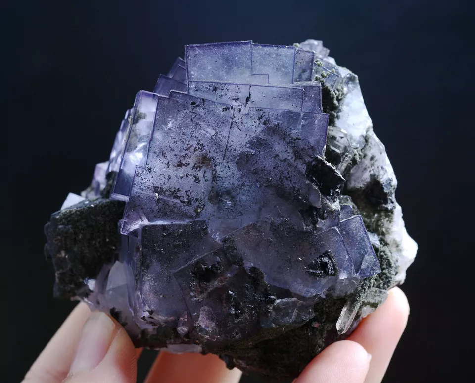 333g Natural Phantom Purple Fluorite & Wolframite Mineral Specimen/Yaogangxian