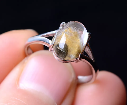 9.40CT Natural Gold Hair Rutilated Quartz Beads Wealth Woman adjustable Ring