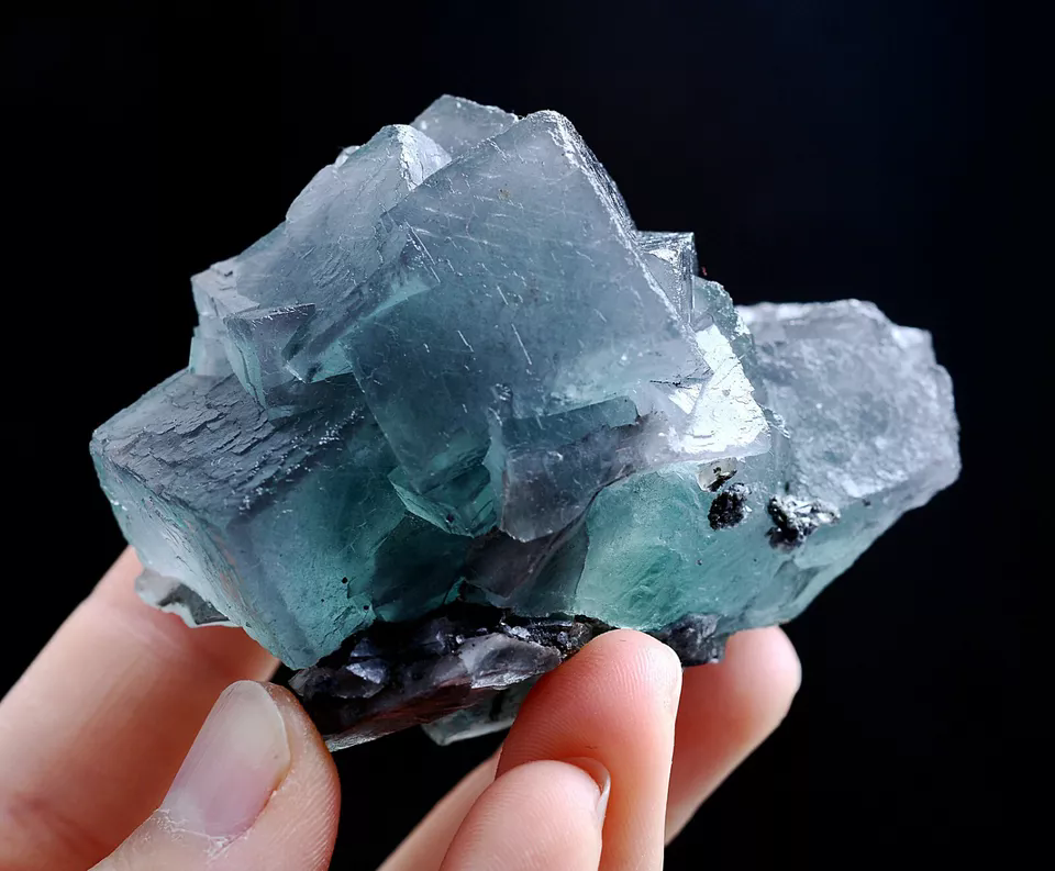 186gNatural Phantom Window Green Purple Cubic Fluorite CLUSTER Mineral Specimen