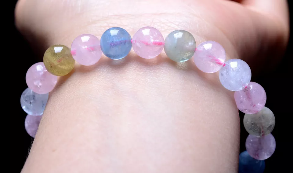 9.1mm Beauty Natural Rare Colorful Morganite Gemstone Clear Beads Bracelet  AAA