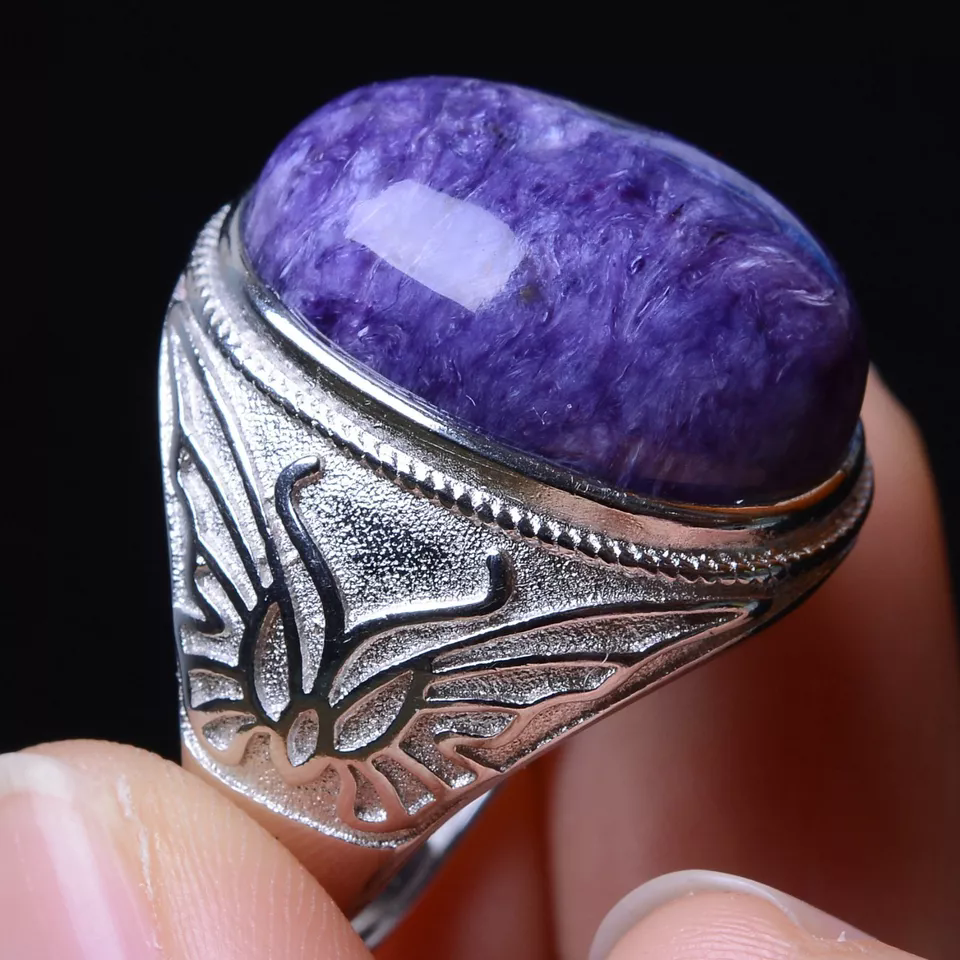 Genuine Natural Purple Charoite Crystal Adjustable Woman Ring  21*17*9mm