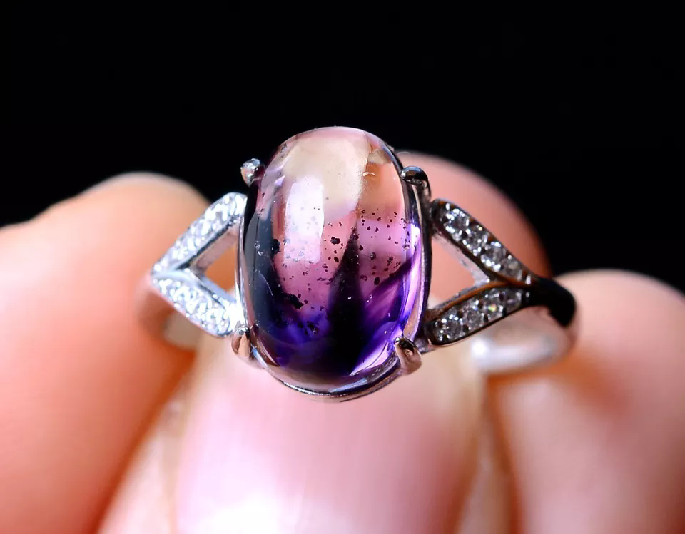 13.15ct Natural Quartz Crystal Amethyst Gem woman adjustable Ring Silver Inlaid