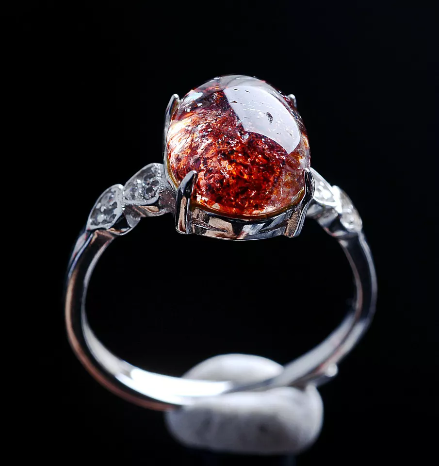 1.8gNatural Red Super Seven Quartz Lepidocrocite Ring Silver Adjustable Mineral