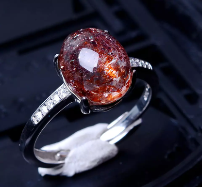 13.25ct Natural Gem Red Super Seven Quartz Lepidocrocite Women Ring Adjustable