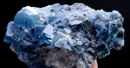 185.0g Natural Transparent Window Blue Cube Fluorite CLUSTER Mineral Specimen