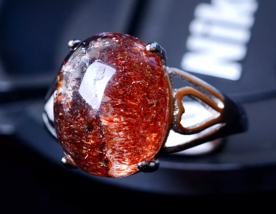 Natural Gem Red Super Seven Quartz Lepidocrocite Women Ring Adjustable 20.35ct