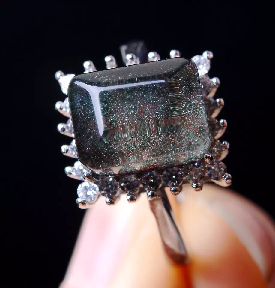 22.46CT Rare Natural Green Ghost Crystal Healing Wealth Adjustable Madam Ring