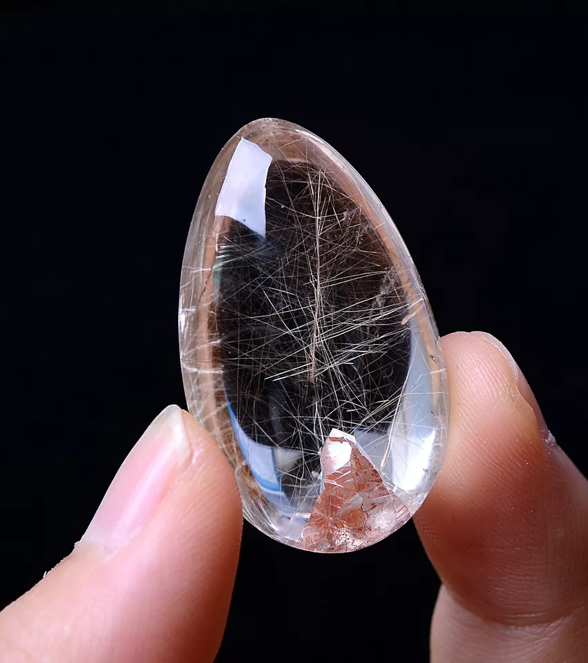 13.84g Natural Clear Gold Rutilated "Stone Inside Stone"Quartz Crystal Pendant