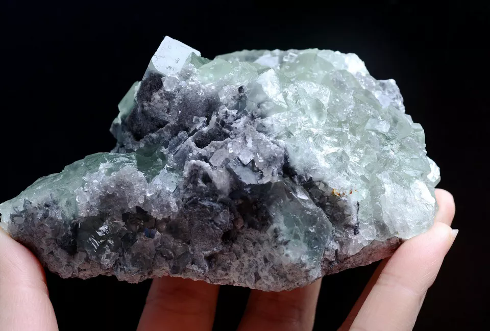 449g Natural Clear Green Fluorite & Crystal Mineral Specimen/Xianghualing China