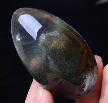 NATURAL GREEN GHOST QUARTZ CRYSTAL "STONE INSIDE STONE" MEN PENDANT  136.75g