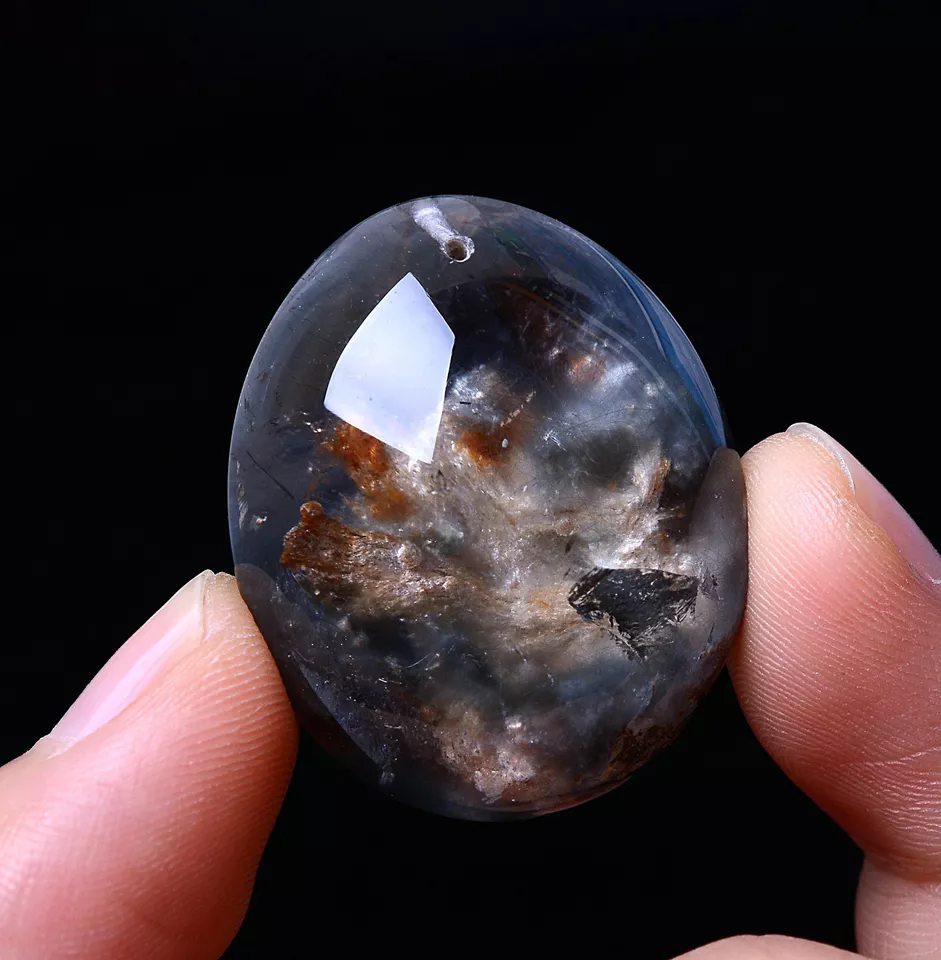 18.22g Natural Clear Green Ghost Phantom Quartz  Crystal Pendant Healing