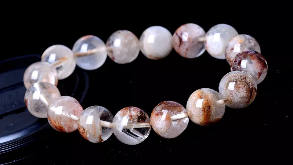 Natural Colorful Ghost Phantom Quartz Crystal Cure Jewelry Men Bracelet 13.5mm