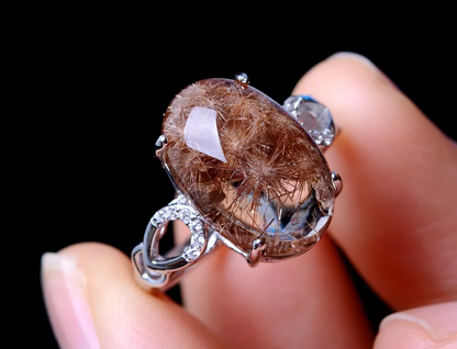 21.75ct Natural Gold Rutilated Quartz Crystal Sunflower Rutilated Crystal Ring