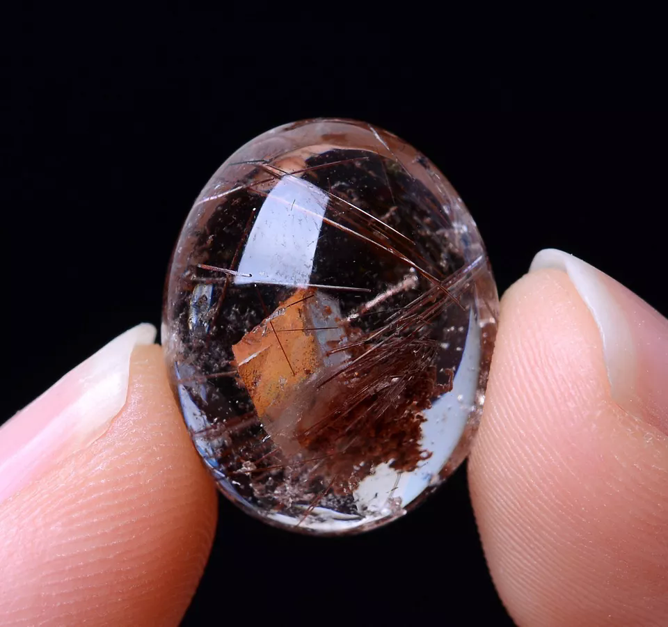 Natural Gold Rutilated Hair Quartz Crystal & Calcite Symbiotic Pendant 2.92g