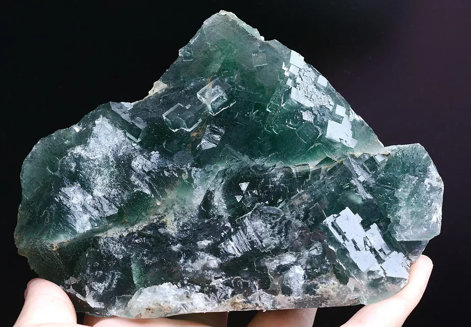 899.0g NATURAL Clear Green Cubic FLUORITE Crystal Cluster Mineral Specimen China