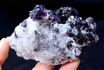 173g Inner Mongolia RARE PURPLE FLUORITE & CRYSTAL SYMBIOTIC MINERAL  SPECIMEN