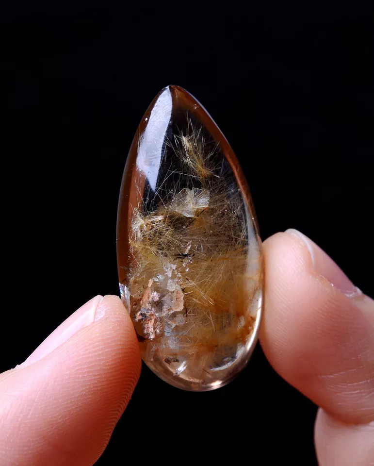 46.2ct Natural Gold Rutilated Quartz Crystal Woman Men Cure Powerful Pendant