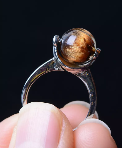 14.35ct Natural Gold Rutilated Quartz Crystal Men And Women Cure Powerful  Ring