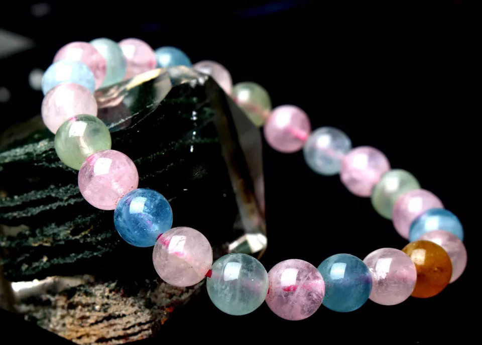 8mm Natural Colorful Morganite Gemstone Clear Beads Madam Healing  Bracelet