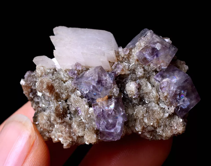 17.07g RARE! NATURAL PURPLE CUBIC FLUORITE & CALCITE SYMBIOTIC MINERAL SPECIMEN