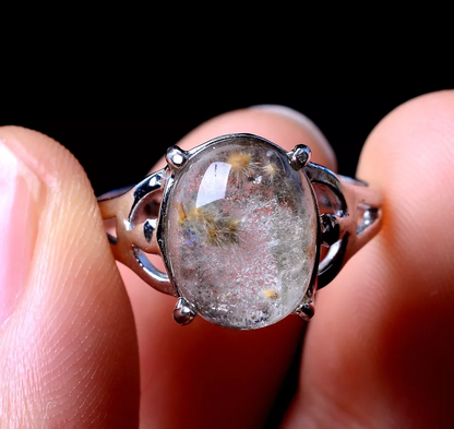 2.74g Natural Gold Hair Rutilated Quartz Beads Wealth Healing Ring adjustable