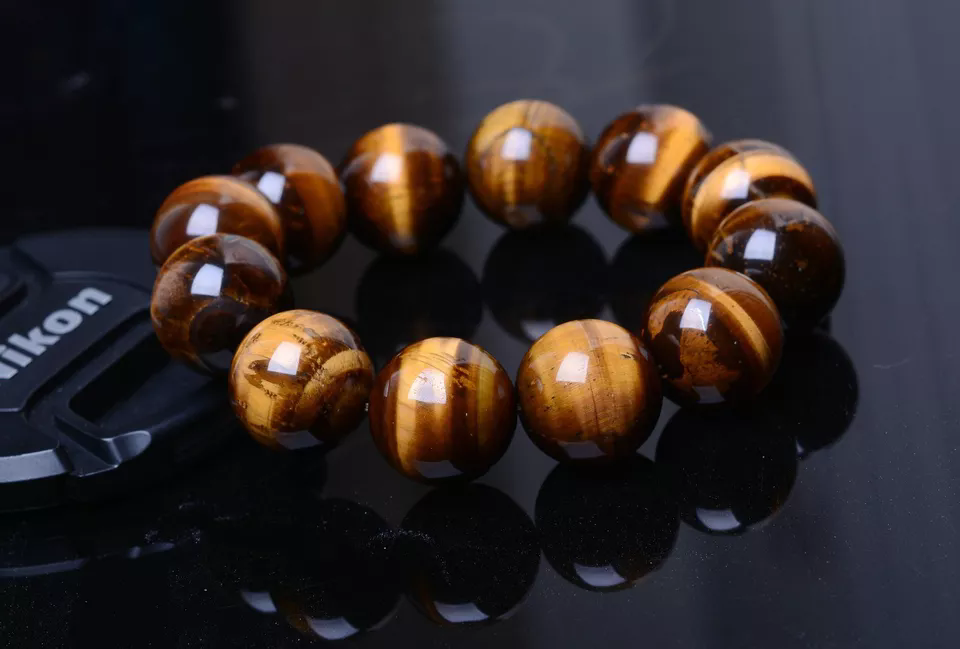 18mm Natural Brazil Yellow Tiger's Eye Men Gemstone Round Beads Men Bracelet