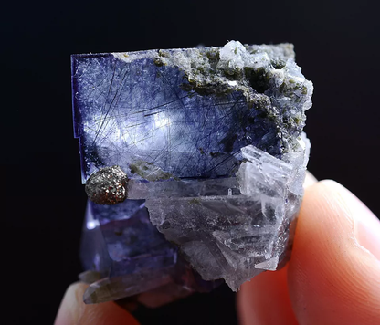 25g Natural Bismuthinite Purple FLUORITE & Pyrite Mineral Specimen/Yaogang xian