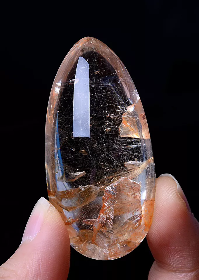 Natural Clear Gold Rutilated "Stone Inside Stone"Quartz Crystal Pendant 41.57g