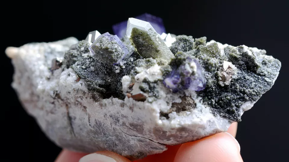 35gNatural Purple Fluorite & Crystal Arsenopyrite Mineral Specimen/ Yaogangxian