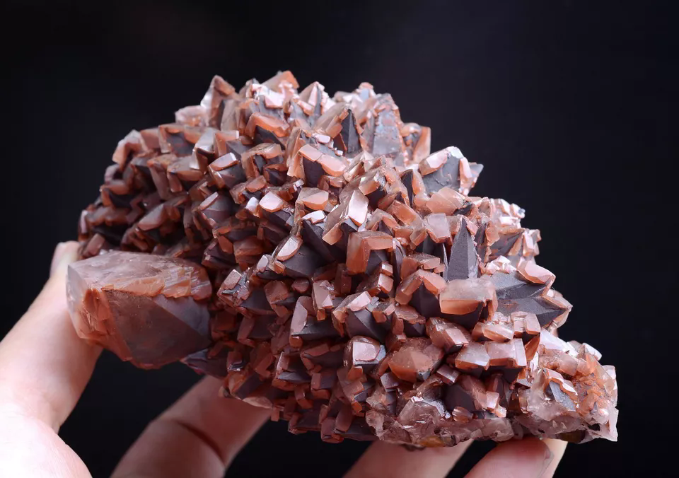 613g Natural Perfect Dipyramidal red Calcite CLUSTER Mineral Specimen / China