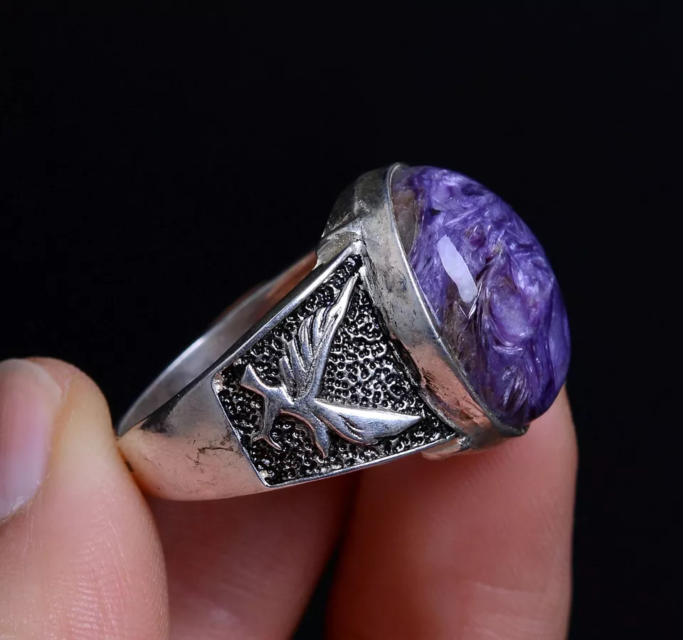 39.60ct Beautiful Genuine Natural PURPLE CHAROITE Crystal Adjustable Woman Ring