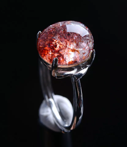 3g Natural Red Super Seven Quartz Lepidocrocite Ring Silver  Adjustable mineral