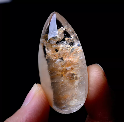 17.27gNatural Rare Rutilated "Stone Inside Stone"Quartz Crystal Pendant Healing