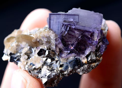 31g NATURAL COMPLETE RARE PURPLE FLUORITE & ARSENOPYRITE MINERAL SAMPLES