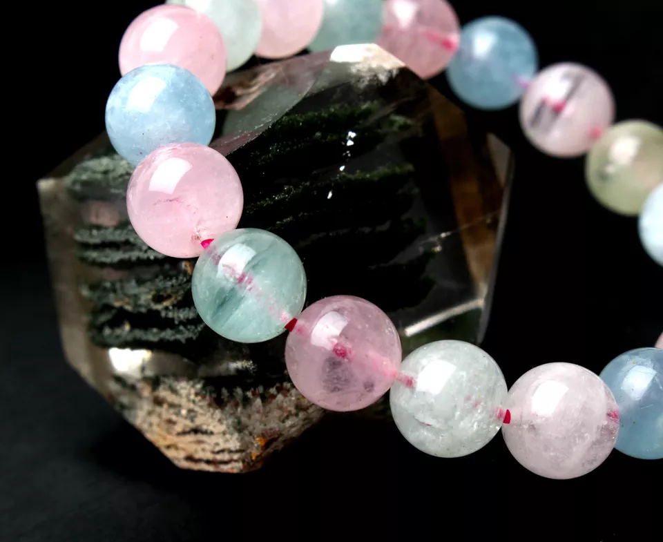 10mm beautiful Natural Colorful Morganite Gemstone Clear Beads Bracelet  AAA