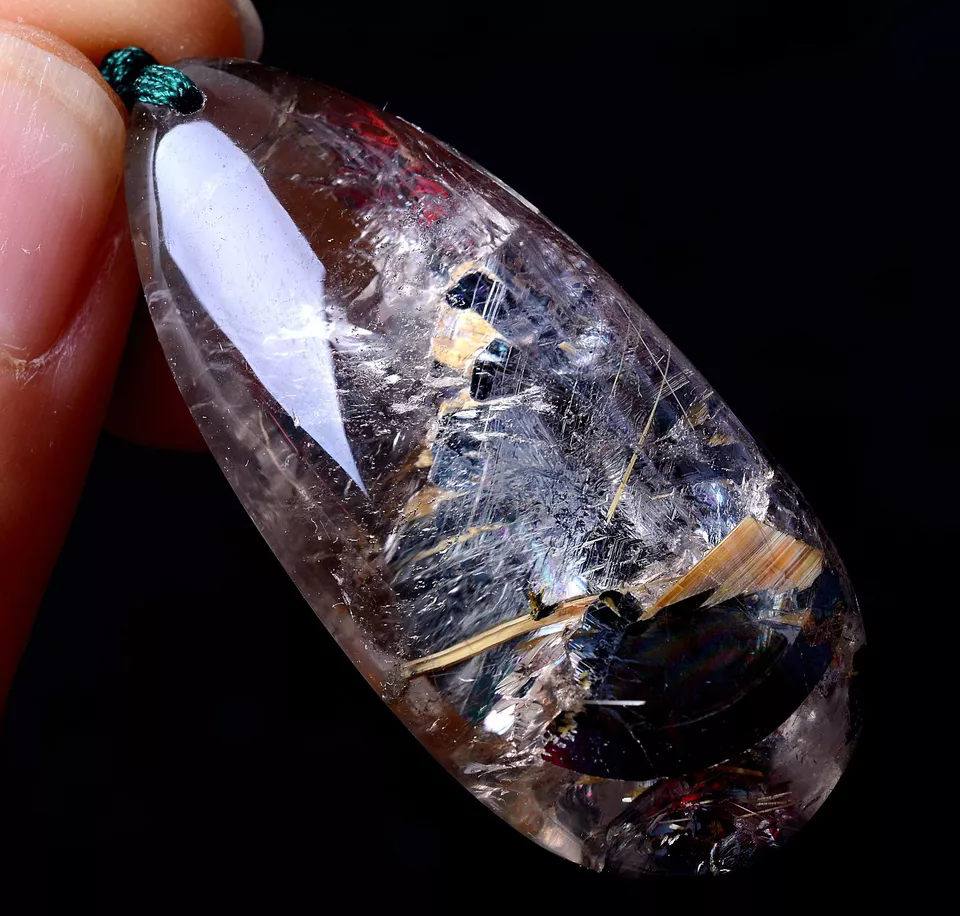 20.56g RARE NATURAL Clear Mica & Gold Hair Rutilated Quartz Crystal Pendant