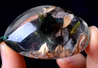 42g RARE NATURAL Clear Mica & Green Ghost Phantom Quartz Crystal Gem Pendant