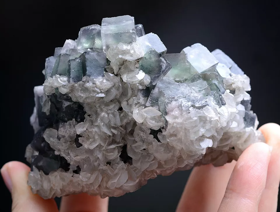 Natural Window Green Fluorite & Pink Fluorescent Calcite Mineral Specimen 331g