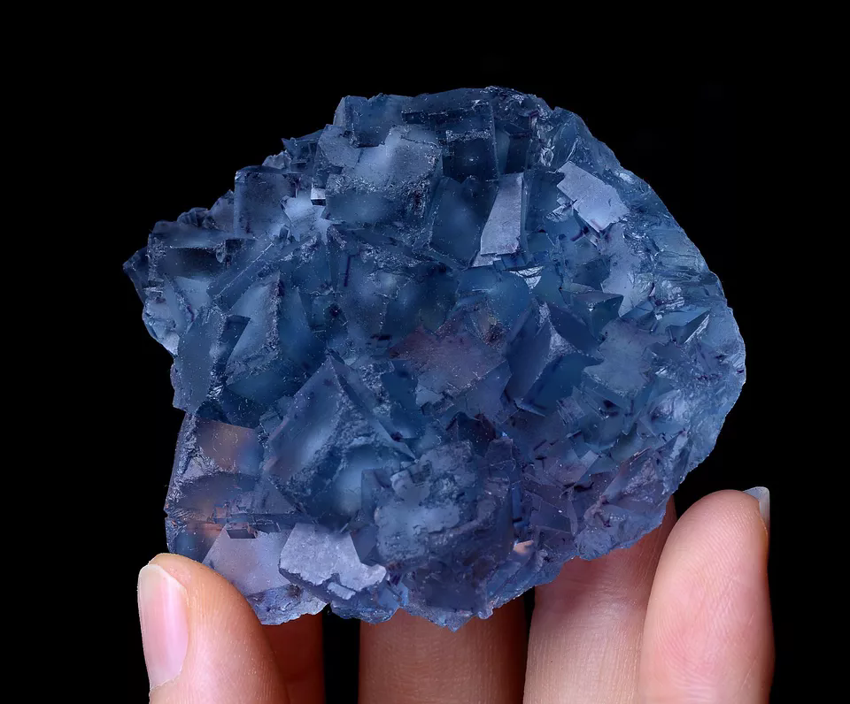 91.36g Rare Transparent Blue Fluorite & Purple Edge Symbiotic Mineral  Specimen