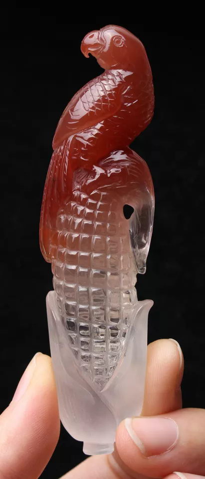 NATURAL GEM RED QUARTZ CRYSTAL CARVED PARROT FURNISHING ARTICLES 57.67g