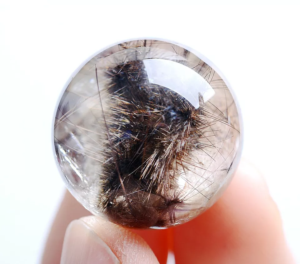 12.9g Natural Rare Silver Hair Rutilated Quartz Titanium Flowers Crystal Ball