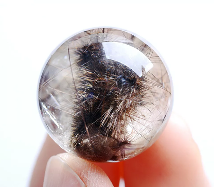 12.9g Natural Rare Silver Hair Rutilated Quartz Titanium Flowers Crystal Ball