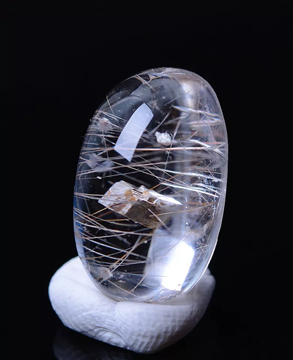 2.06g Rare Healing Natural Calcite Gold Hair Rutilated Quartz Crystal Ring