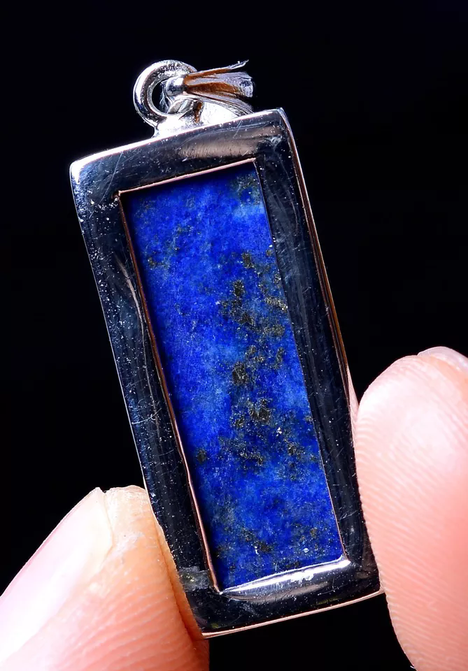 Natural Royal Blue Lapis Lazuli Gems Rectangle Silver Quartz Crystal  21CT