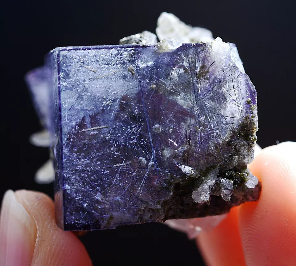 25g Natural Bismuthinite Purple FLUORITE & Pyrite Mineral Specimen/Yaogang xian