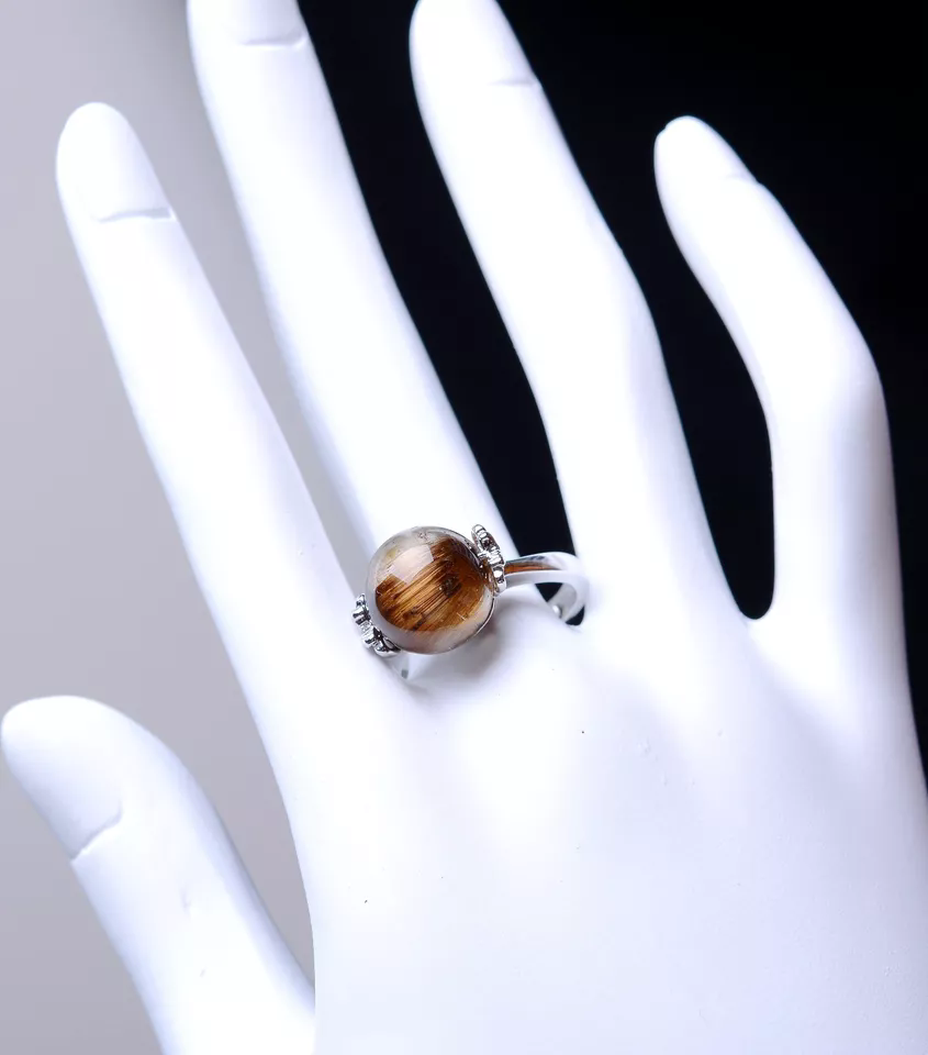 20.10CT Natural Gold Rutilated Quartz Crystal Ring Silver Plated Adjustable