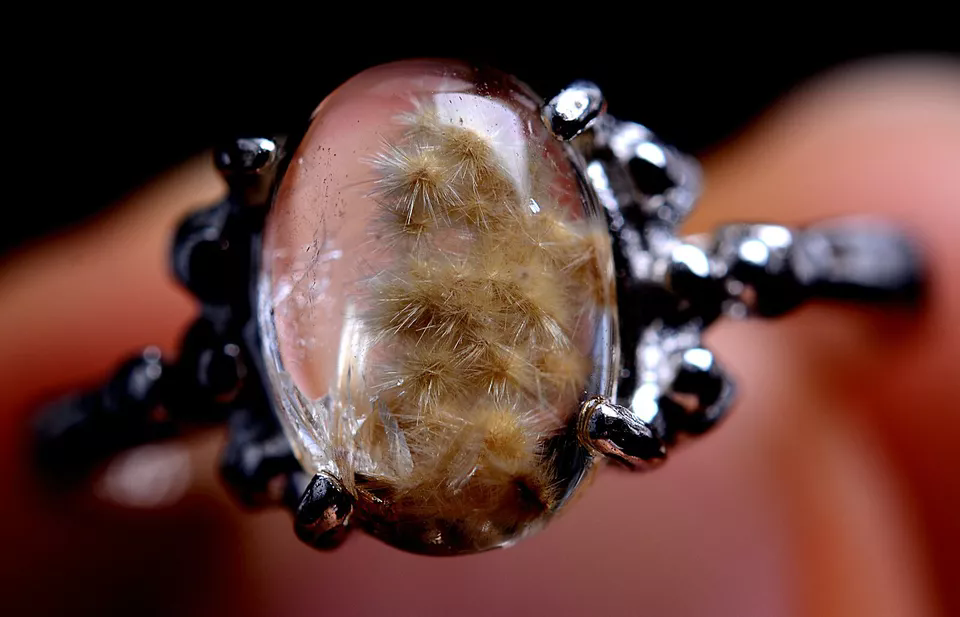 9.85ct Natural Gold Hair Rutilated Quartz Beads Wealth Healing Ring adjustable