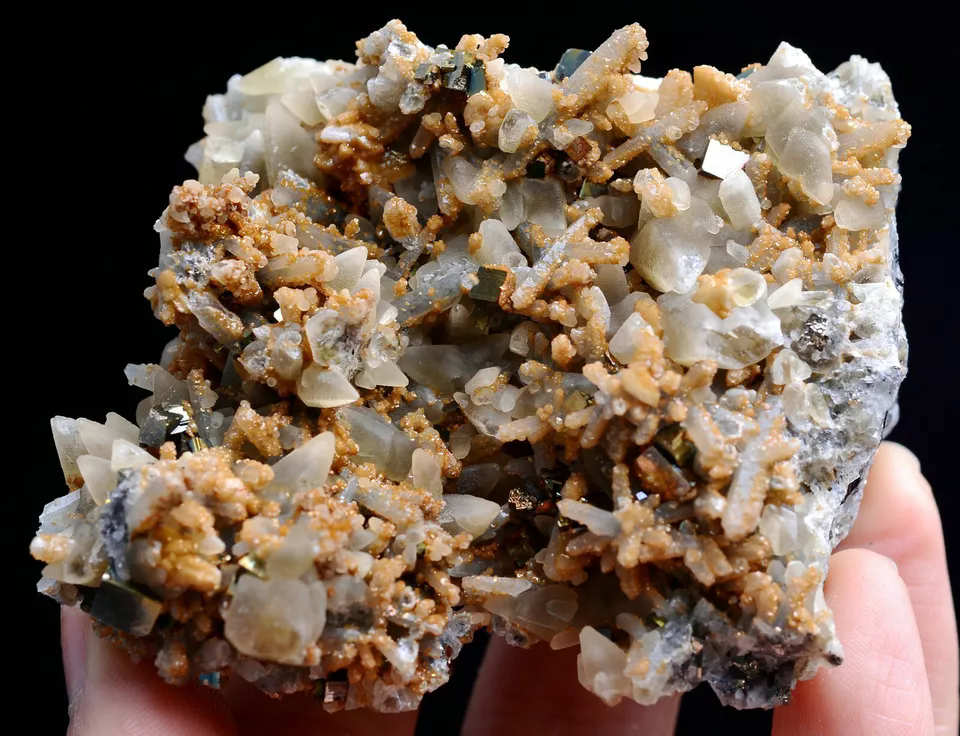 171g Natural New Varieties Yellow Calcite & Pyrite Symbiotic Mineral   Specimen