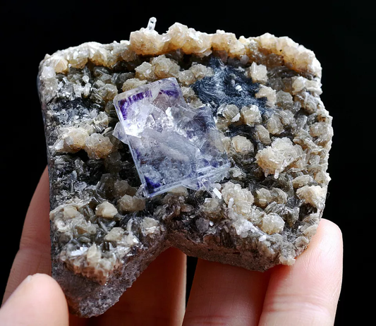 75gNatural Bismuthinite Purple FLUORITE &Dolomite Mineral Specimen/ Yaogangxian